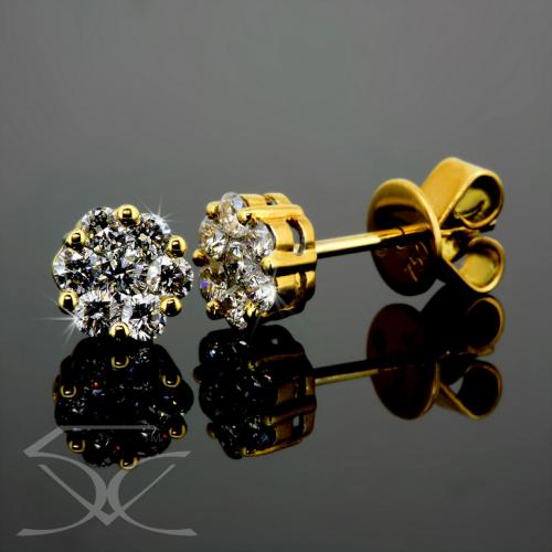 Yellow Gold Diamond Cluster Stud Earrings